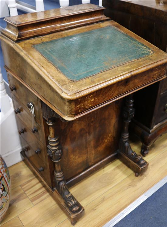 A Victorian inlaid walnut davenport, W.54cm